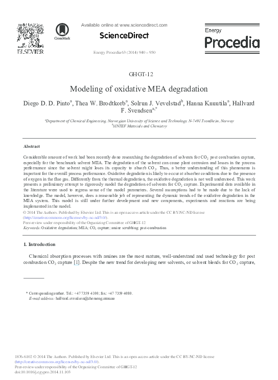 (PDF) Modeling of Oxidative MEA Degradation