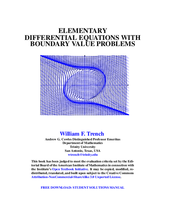 (PDF) ELEMENTARY DIFFERENTIAL EQUATIONS WITH BOUNDARY VALUE PROBLEMS