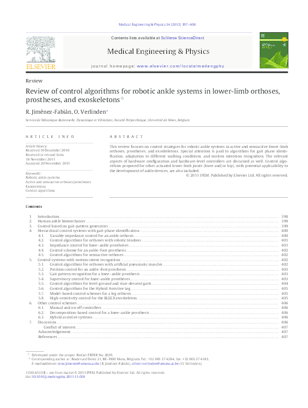 (PDF) Review of control algorithms for robotic ankle systems in lower ...