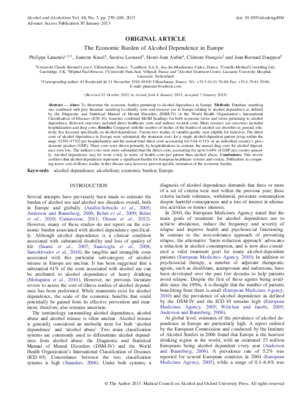  PDF The Economic Burden Of Alcohol Dependence In Europe Saoirse