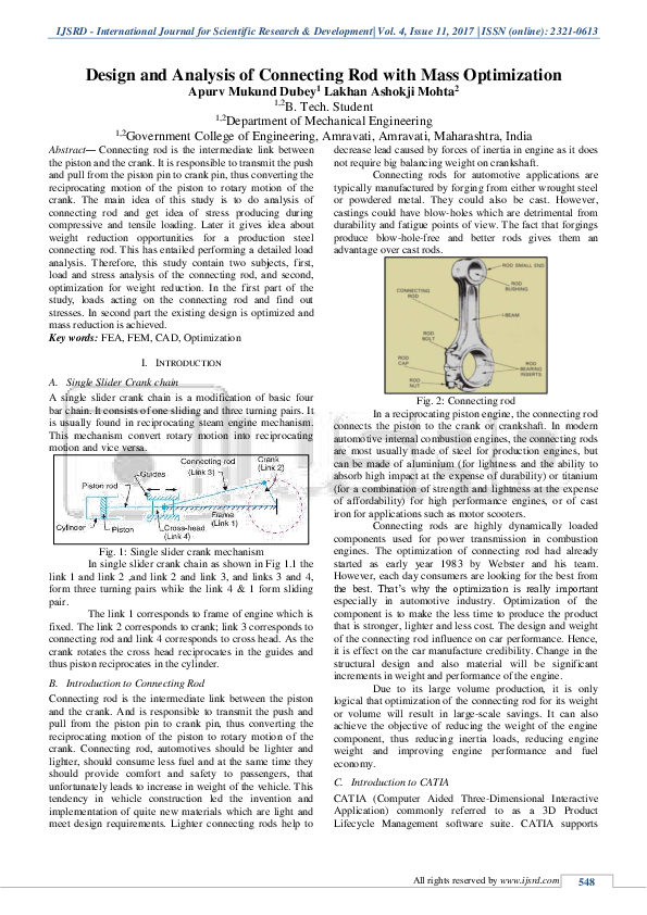 (PDF) Design and Analysis of Connecting Rod with Mass Optimization