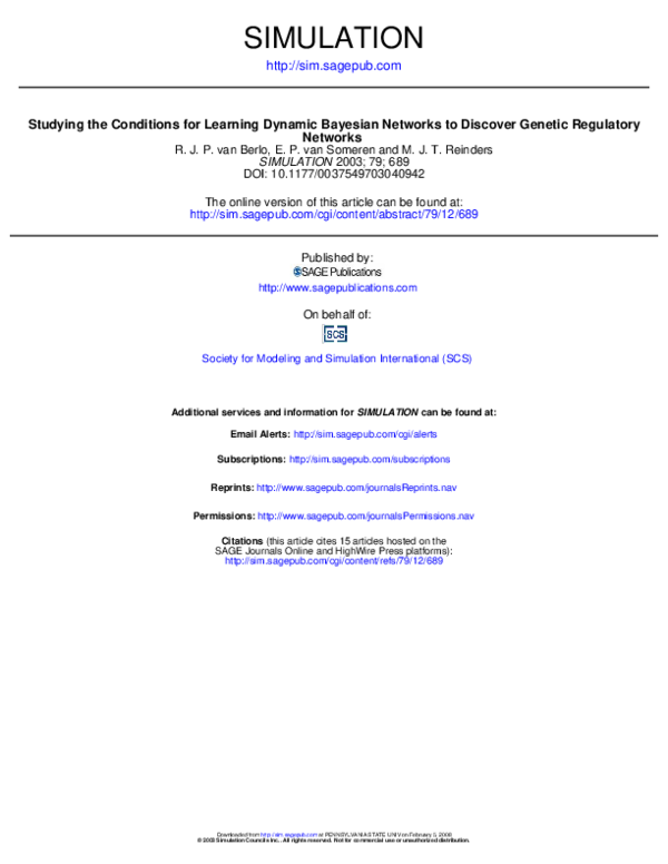 (PDF) Studying the Conditions for Learning Dynamic Bayesian Networks to ...