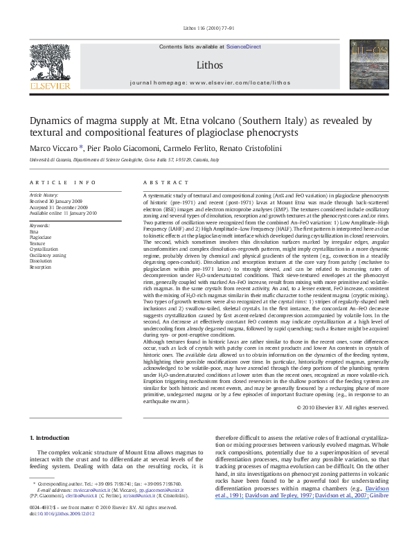 (PDF) Tracking magma dynamics at Mount Etna from plagioclase textures ...
