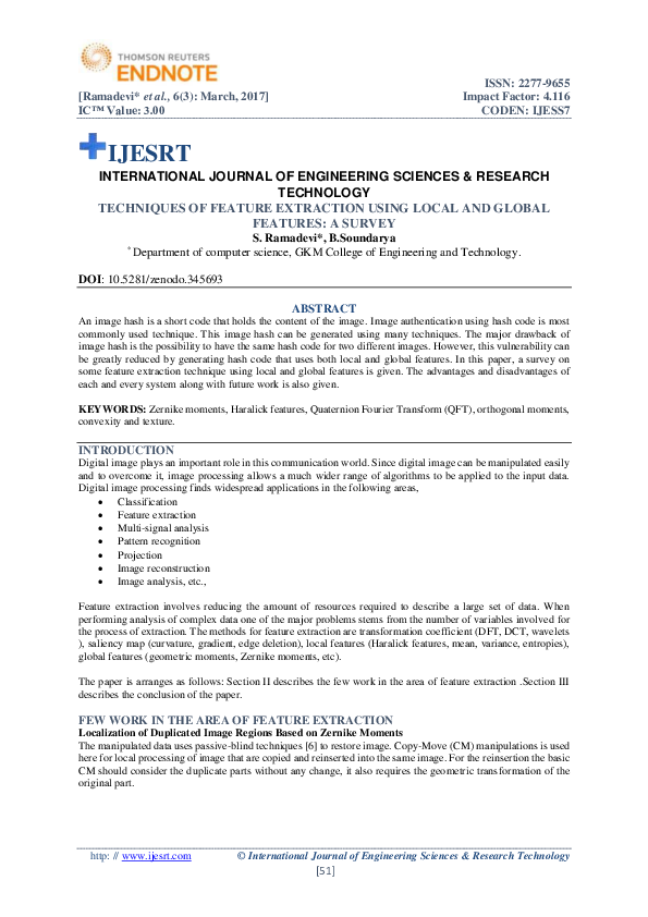 (PDF) TECHNIQUES OF FEATURE EXTRACTION USING LOCAL AND GLOBAL FEATURES ...