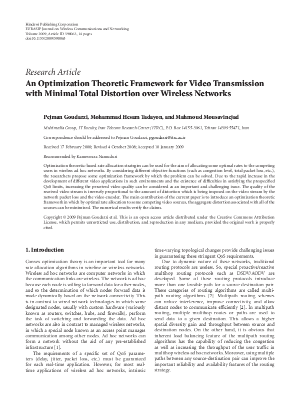 (PDF) An Optimization Theoretic Framework for Video Transmission with ...