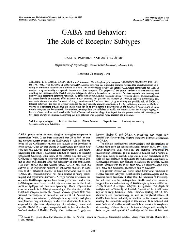 (PDF) GABA and behavior: The role of receptor subtypes