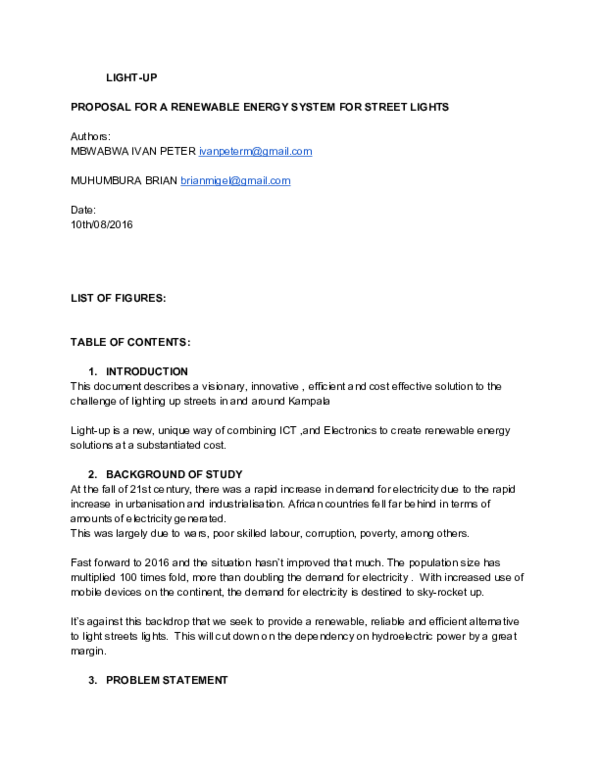 (PDF) LIGHTUP PROPOSAL FOR A RENEWABLE ENERGY SYSTEM FOR STREET LIGHTS