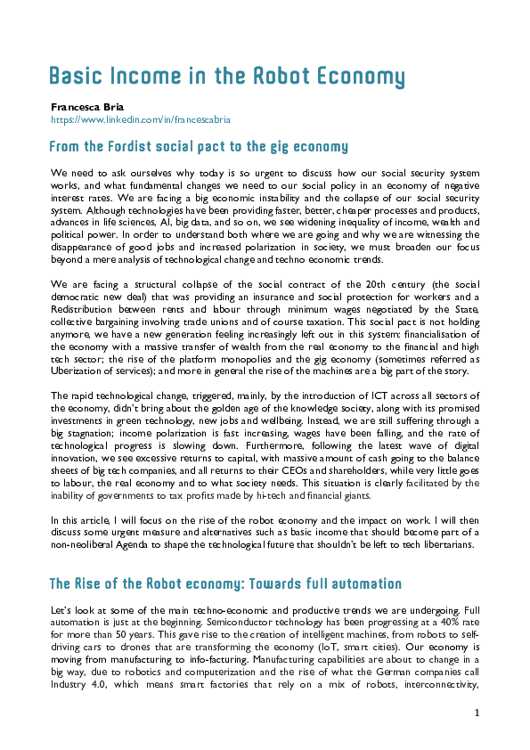 (PDF) Why we need a Basic Income in the Robot Economy