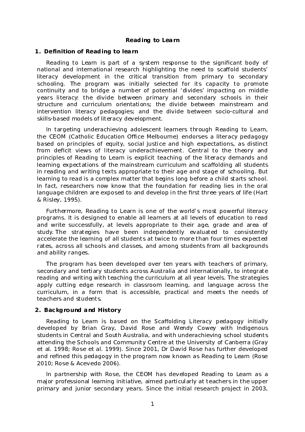 (DOC) Reading to Learn 1. Definition of Reading to learn Risma Adinda