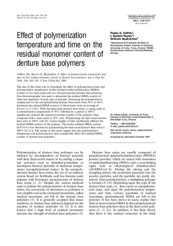(PDF) Effect of polymerization temperature and time on the residual ...