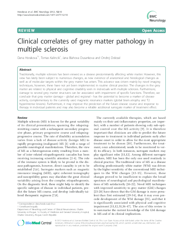 (PDF) Clinical correlates of grey matter pathology in multiple sclerosis