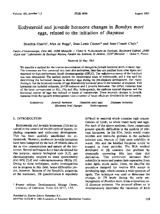 (PDF) Ecdysteroid and juvenile hormone changes in Bombyx mori eggs ...