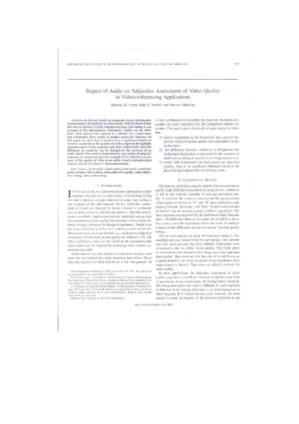(PDF) Impact of audio on subjective assessment of video quality in ...