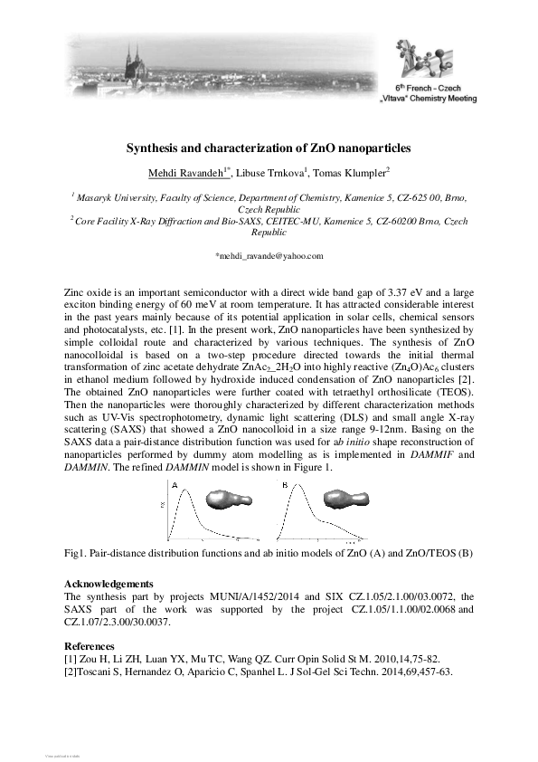 (PDF) Synthesis and characterization of ZnO nanoparticles