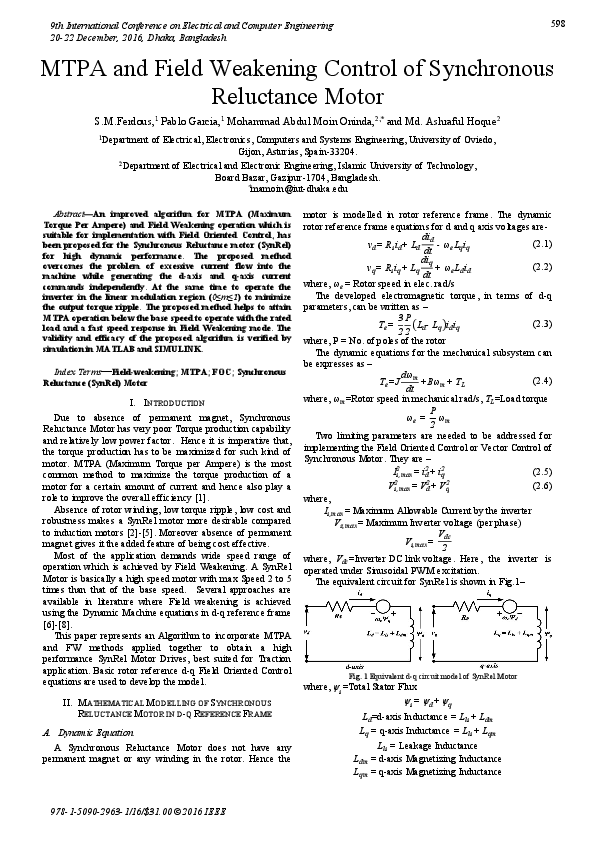 (PDF) MTPA and Field Weakening Control of Synchronous Reluctance Motor