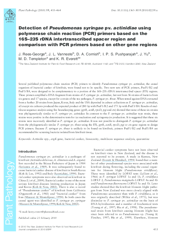 (PDF) Detection of Pseudomonas syringae pv. actinidiae using polymerase ...