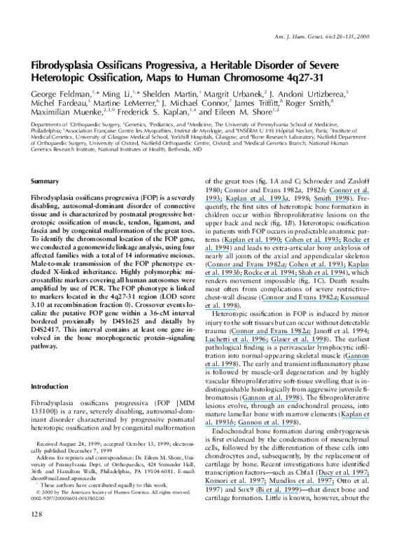 (PDF) Fibrodysplasia Ossificans Progressiva, a Heritable Disorder of ...