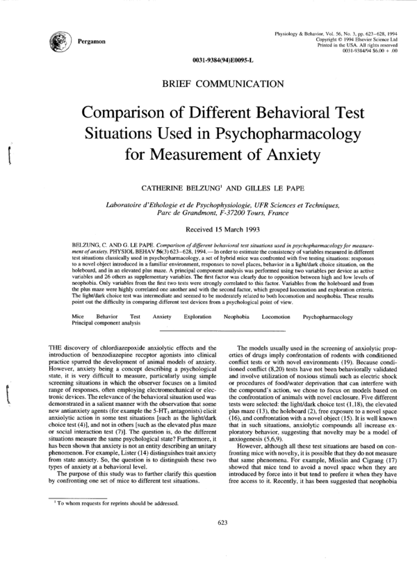 (PDF) Comparison of different behavioral test situations used in ...