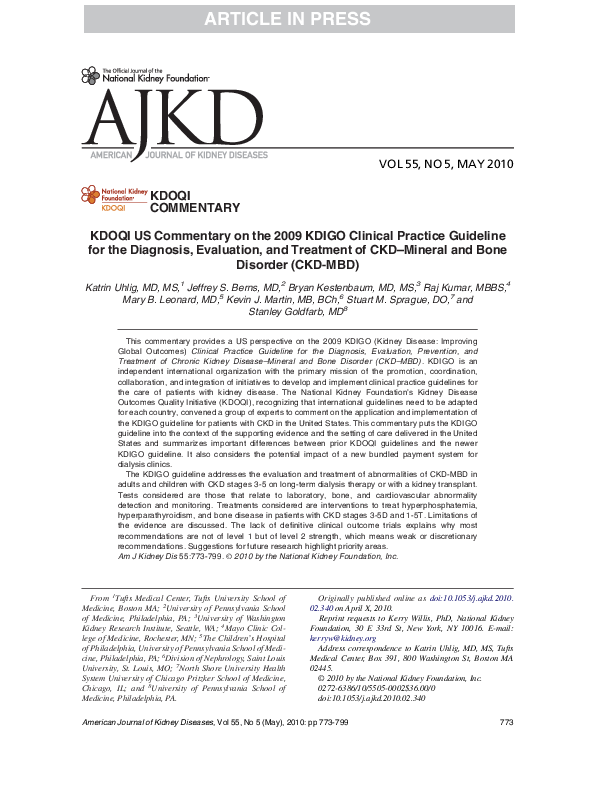 (PDF) KDOQI US Commentary on the 2009 KDIGO Clinical Practice Guideline ...