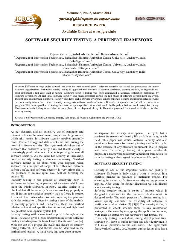 (PDF) Software Security Testing a Pertinent Framework