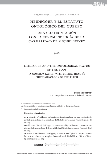 (PDF) Heidegger y el estatuto ontológico del cuerpo. Una confrontación ...