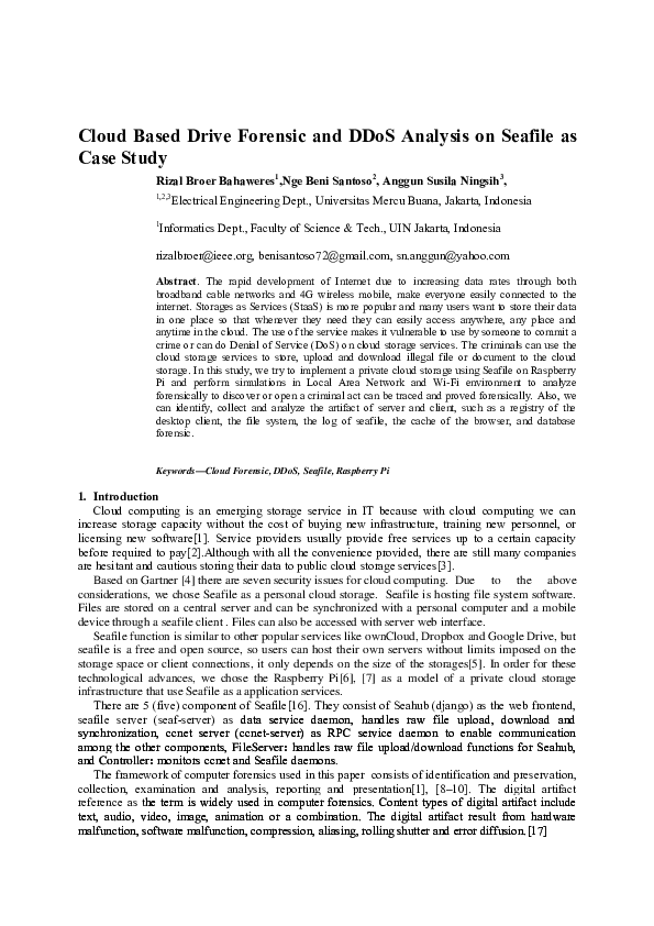 (PDF) Cloud Based Drive Forensic and DDoS Analysis on Seafile as Case Study