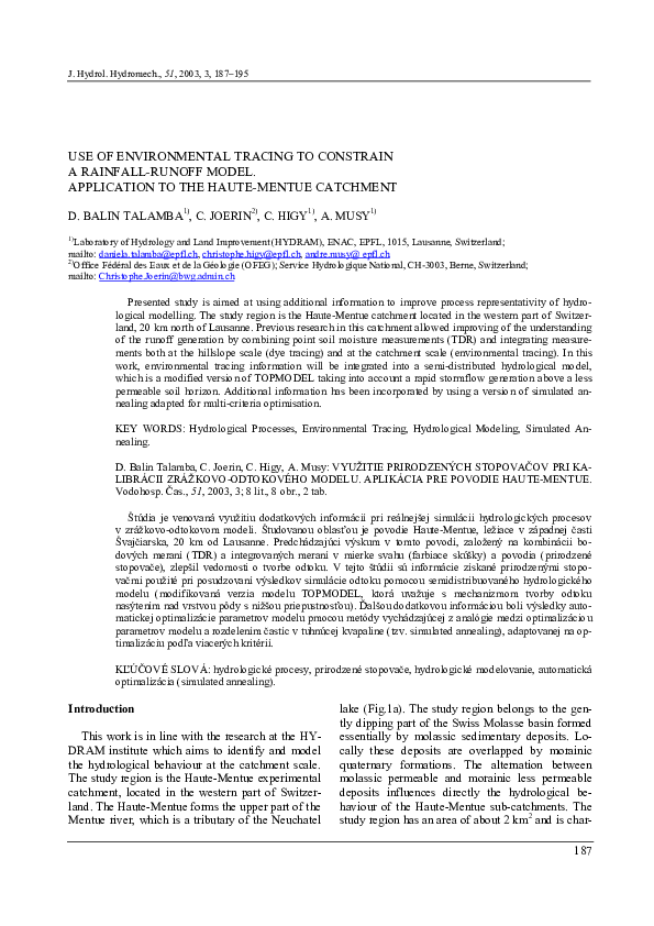 (PDF) Use of environmental tracing toconstrain a rainfall-runoff model ...