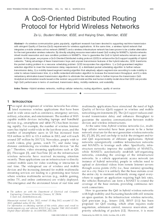 (PDF) A QoS-Oriented Distributed Routing Protocol for Hybrid Wireless ...