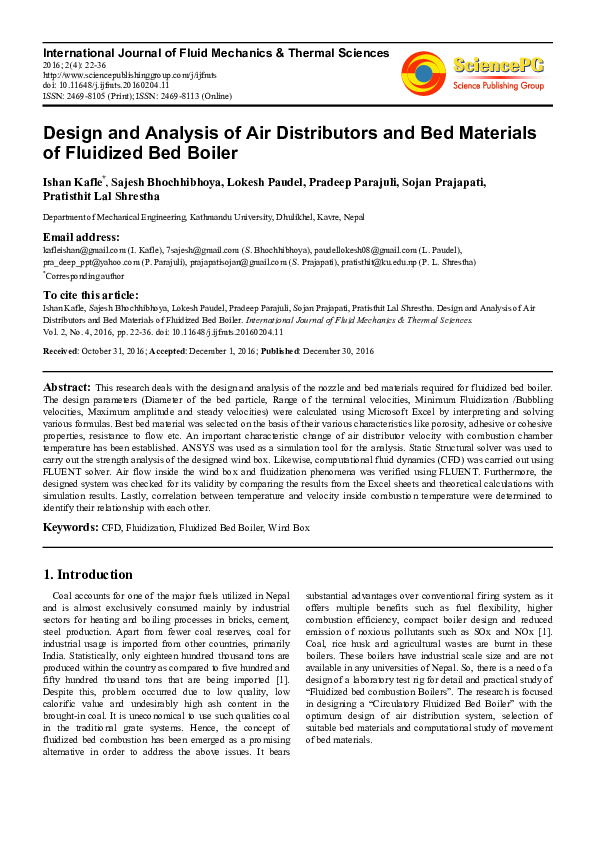(PDF) Design and Analysis of Air Distributors and Bed Materials of