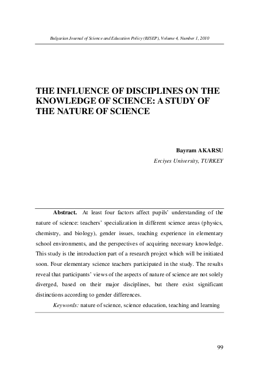 (PDF) The Influence of Disciplines on The Knowledge of Science: A Study ...