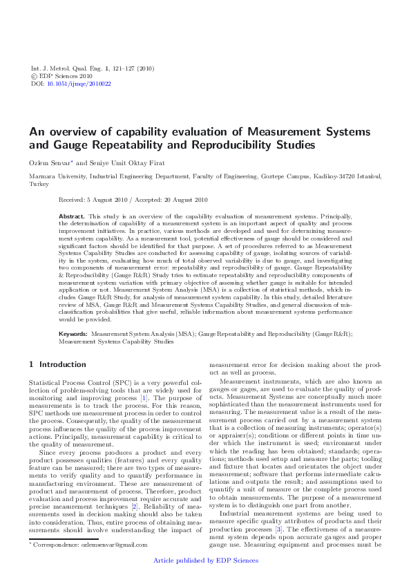 (PDF) An overview of capability evaluation of Measurement Systems and ...