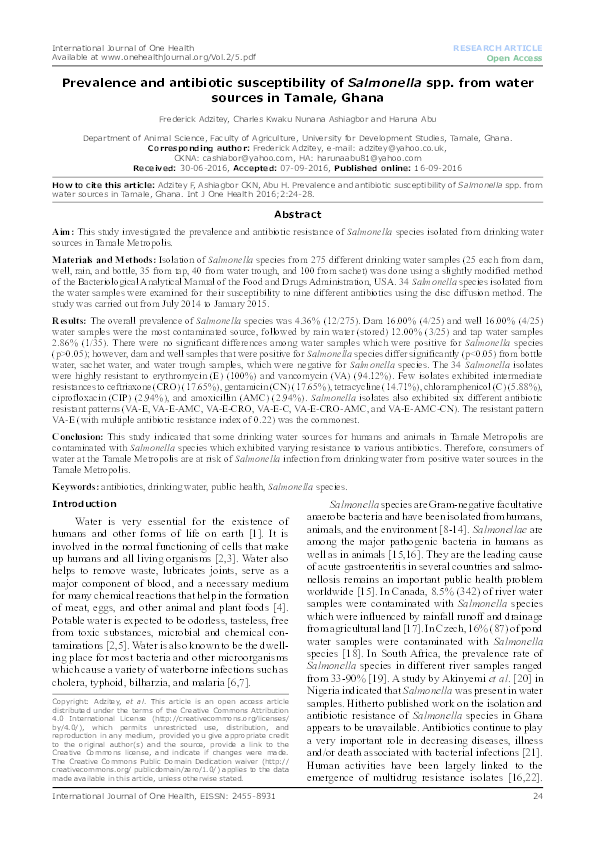 (PDF) Prevalence and antibiotic susceptibility of Salmonella spp. from ...