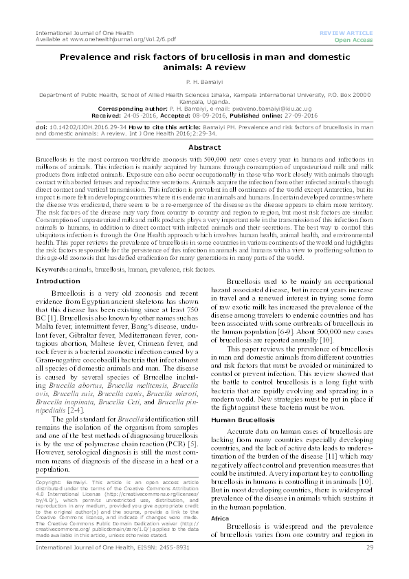 (PDF) Prevalence and risk factors of brucellosis in man and domestic ...