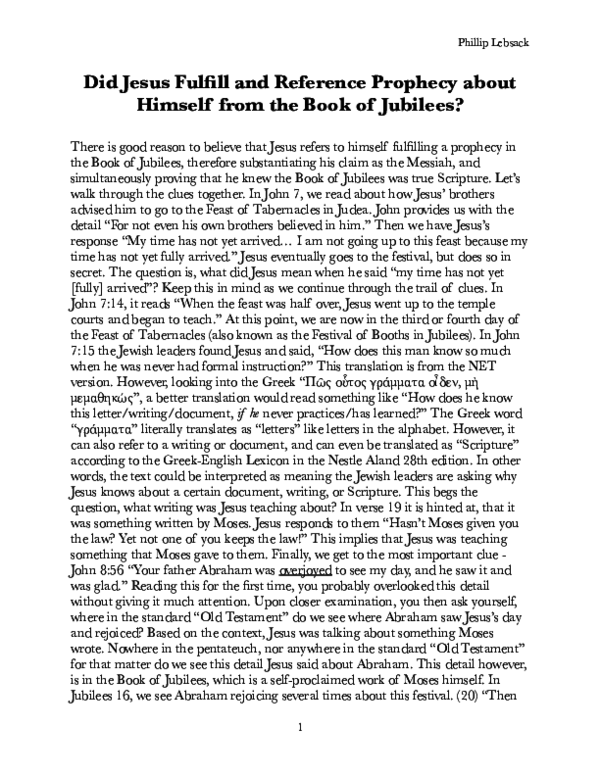 (PDF) Did Jesus Fulfill and Reference Prophecy about Himself from the