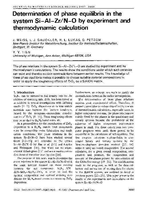 (PDF) Determination of phase equilibria in the system Si-Al-Zr/N-O by ...
