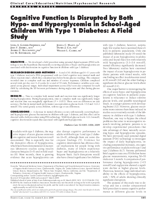 (PDF) Cognitive Function Is Disrupted by Both Hypo- and Hyperglycemia ...
