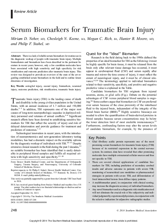 (PDF) Serum Biomarkers for Traumatic Brain Injury