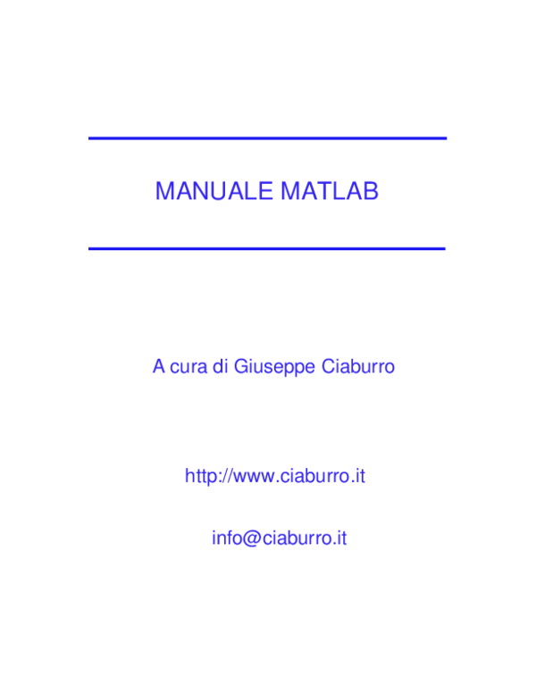 (PDF) MANUALE MATLAB Albert Forss Academia.edu