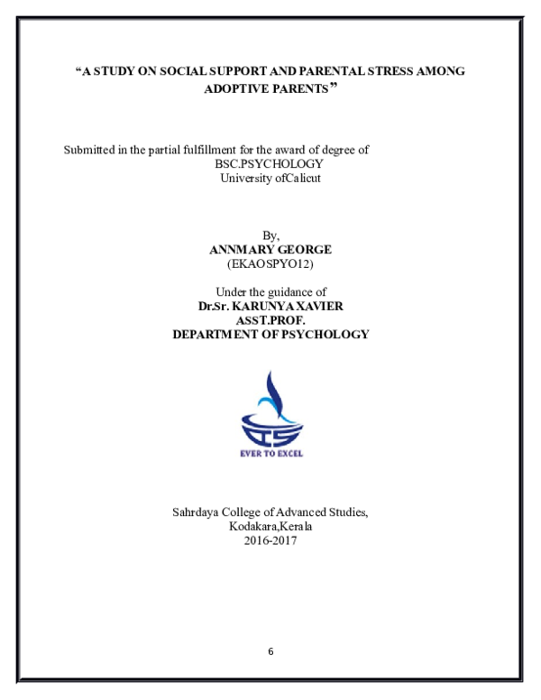 (DOC) " A STUDY ON SOCIAL SUPPORT AND PARENTAL STRESS AMONG ADOPTIVE ...