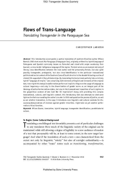 (PDF) Flows of Trans-Language Translating Transgender in the Paraguayan Sea