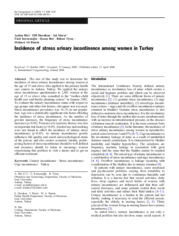 (PDF) Incidence of stress urinary incontinence among women in Turkey