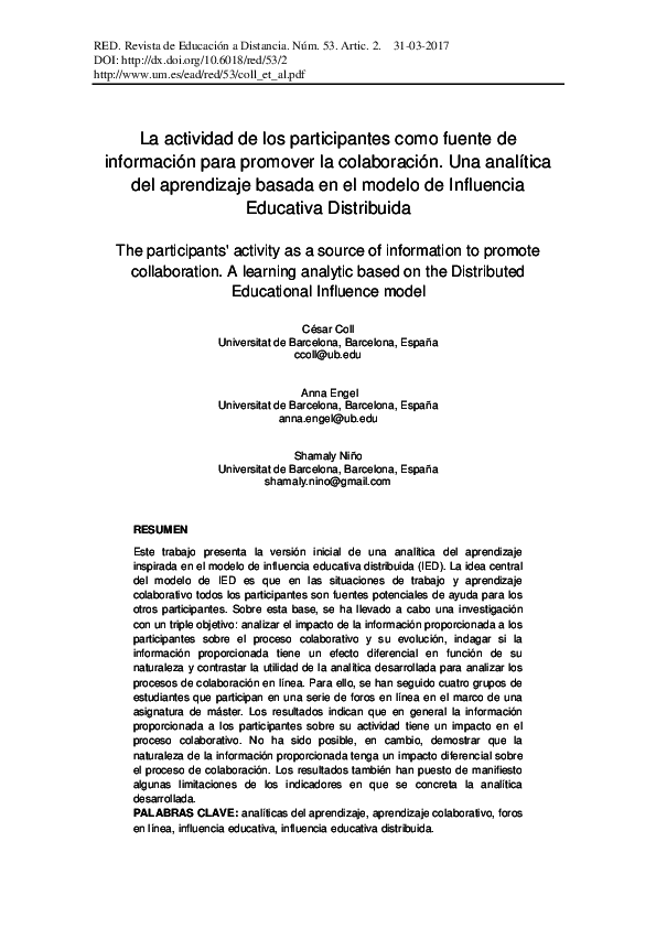 (PDF) A learning analytic based on the Distributed Educational ...