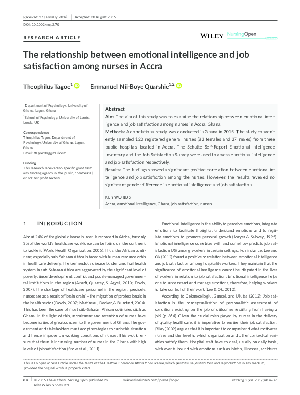 (PDF) The relationship between emotional intelligence and job ...