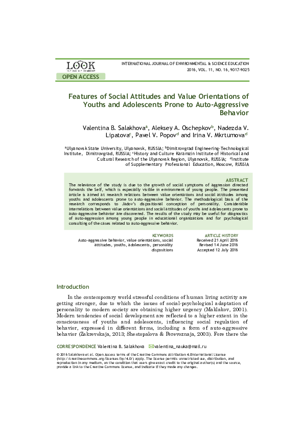 (PDF) Features of Social Attitudes and Value Orientations of Youths and ...