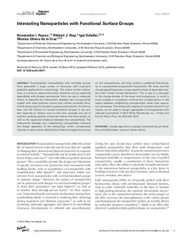 (PDF) Interacting nanoparticles with functional surface groups
