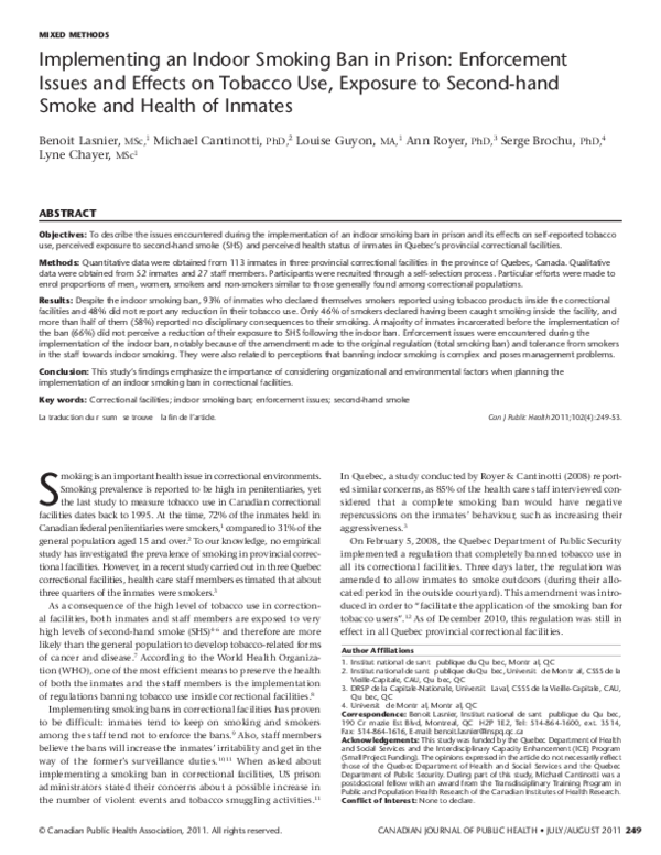 (PDF) Implementing an indoor smoking ban in prison: enforcement issues ...