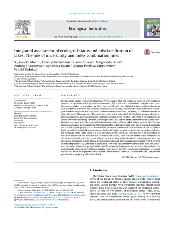 (PDF) Integrated assessment of ecological status and misclassification ...