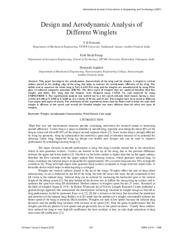(PDF) Design and Aerodynamic Analysis of Different Winglets