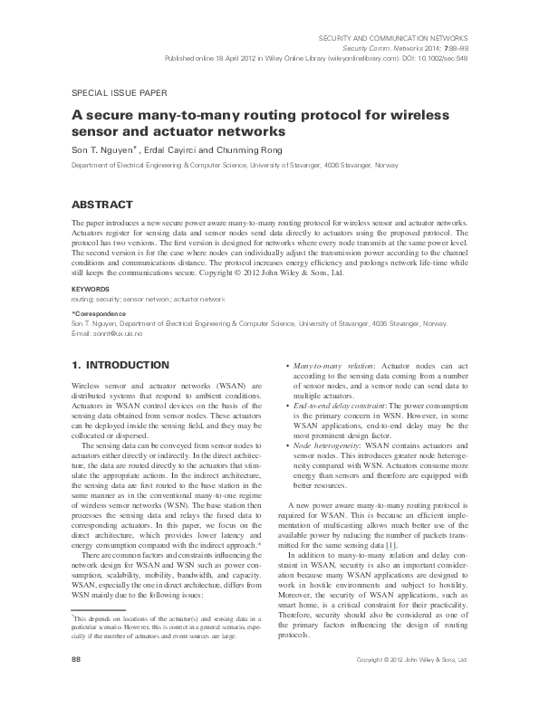 (PDF) A secure many-to-many routing protocol for wireless sensor and ...