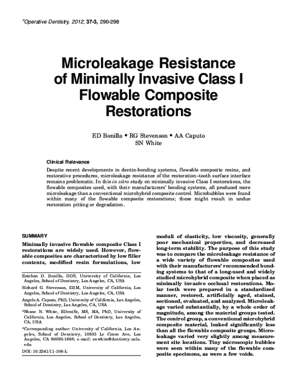 (PDF) Microleakage Resistance of Minimally Invasive Class I Flowable